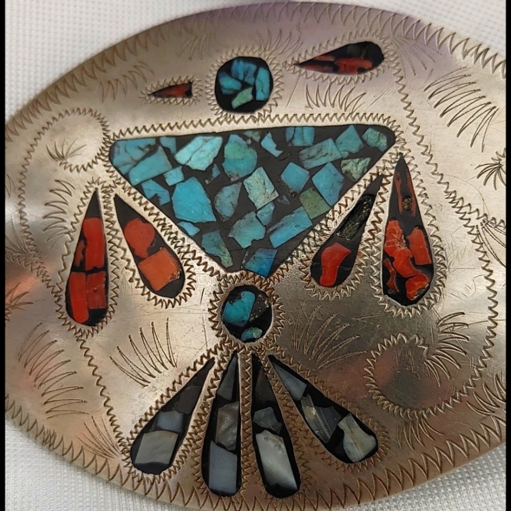 Vintage Phoenix turqs Coral mo-pearl silver buckle - Picture 7 of 7